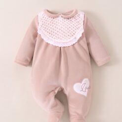 Grenouillère Bébé Fille en Velours de Coton Doux - Motif coeur