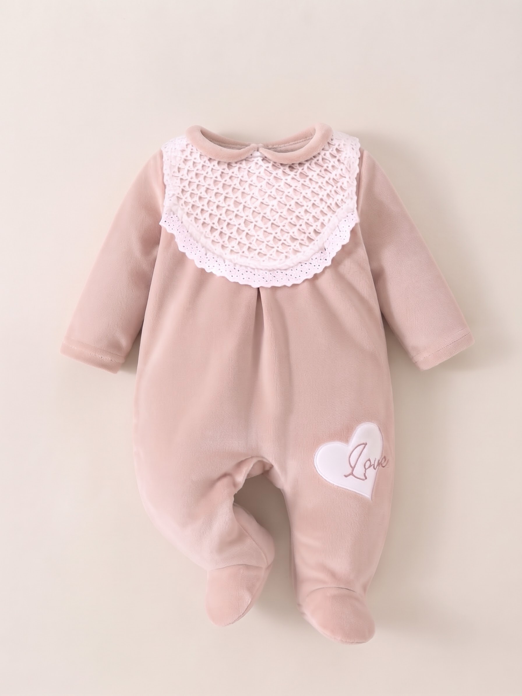 Grenouillère Bébé Fille en Velours de Coton Doux - Motif coeur