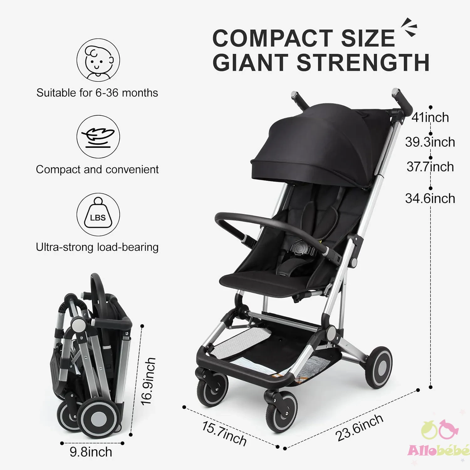 dimension Poussette de voyage pour avion Poussette parapluie ultra compacte M9