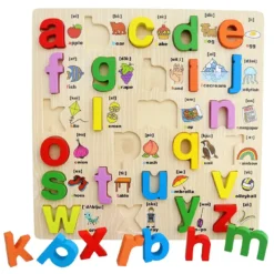 Puzzle Éducatif Alphabet en Bois 26 Pièces – Lettres en Relief | Éveil & Montessori
