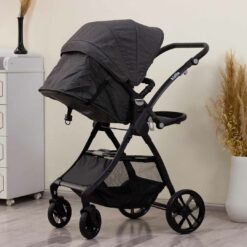 Poussette Réversible + Maxi Cosi + Sac à langer Deluxe en Gris foncé- Kidilo