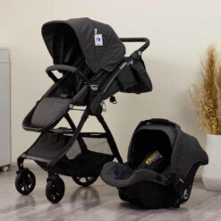 Poussette Réversible + Maxi Cosi + Sac à langer Deluxe en Gris foncé- Kidilo