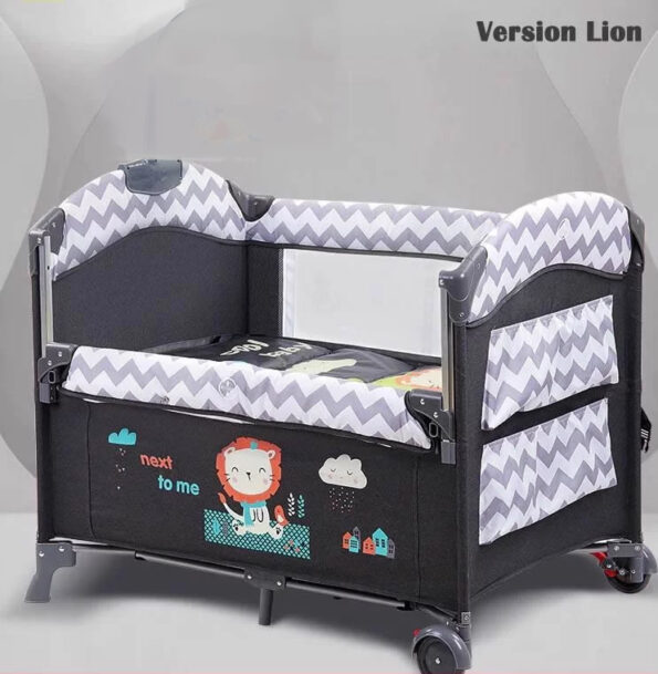 lit en gris motif lion