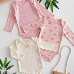 Lot de 3 body coton bébé fille - design Lotus
