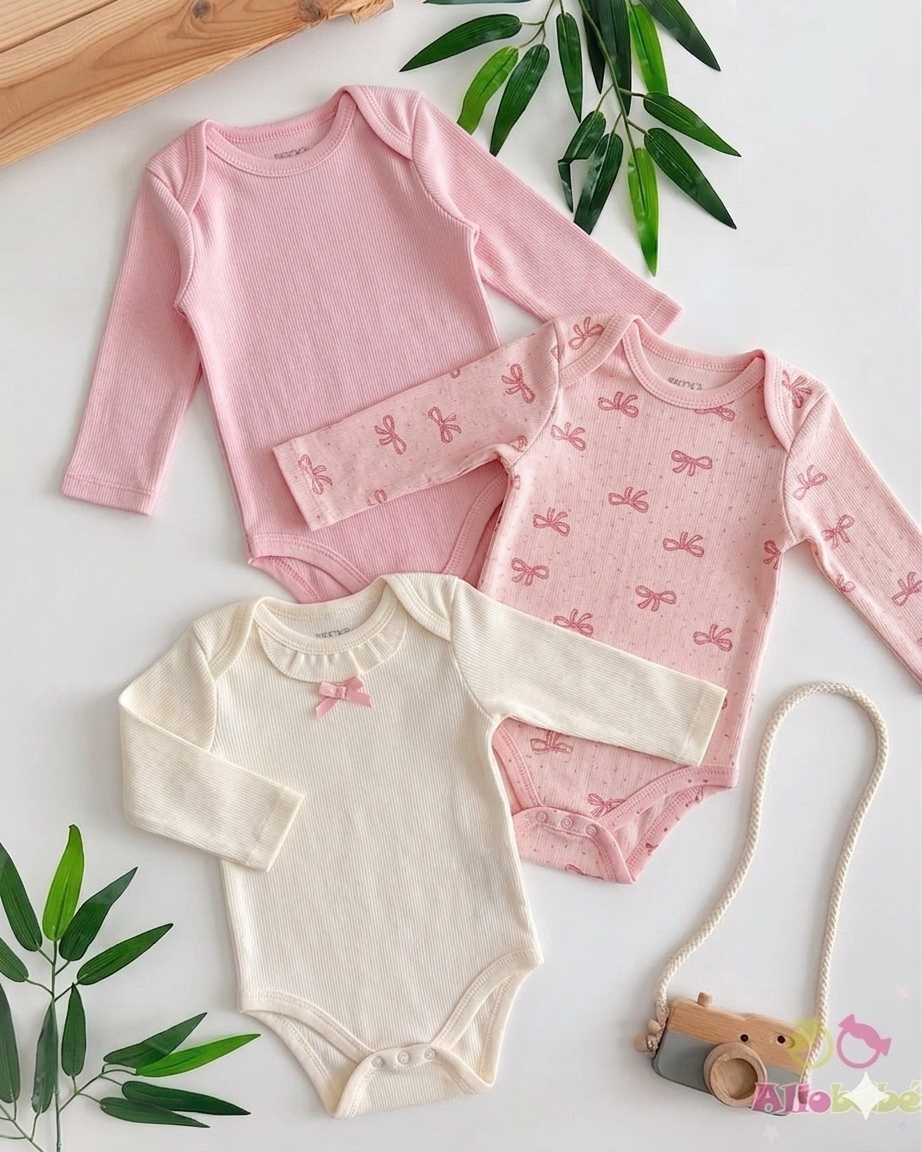 Lot de 3 body coton bébé fille - design Lotus