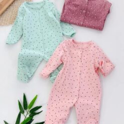 Lot de 3 Grenouillères Bébé Assorties en Coton - Motif fleuri