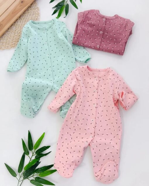 Lot de 3 Grenouillères Bébé Assorties en Coton - Motif fleuri