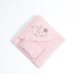 Cape de Bain Bébé avec Gant – Motif Fleurs en Relief