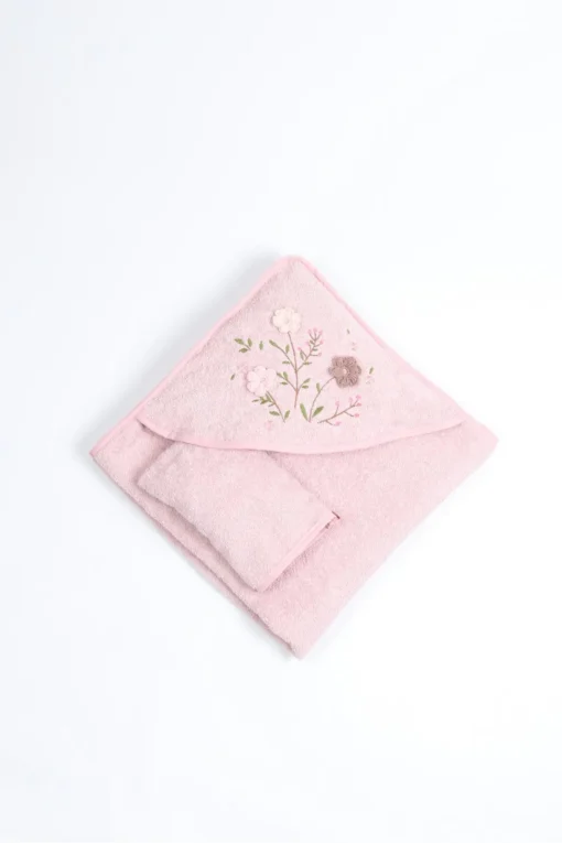 Cape de Bain Bébé avec Gant – Motif Fleurs en Relief