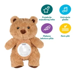 Ourson Veilleuse Musical Projecteur – Peluche Apaisante Bébé 3-en-1