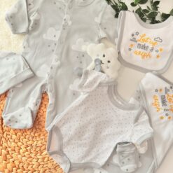 Pack Naissance 7 Pcs coton pur – Motif nuages