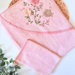 Cape de Bain Bébé avec Gant Motif Fleurs -  Bebekevi
