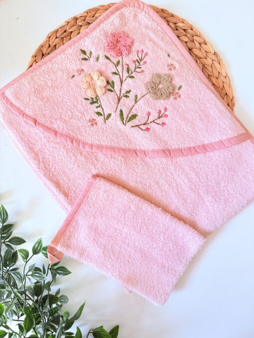 Cape de Bain Bébé avec Gant Motif Fleurs -  Bebekevi