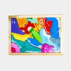 Puzzle Encastrement Bois Animaux Marins & Océan – 15 Pièces | Éveil Enfant Dès 2 A