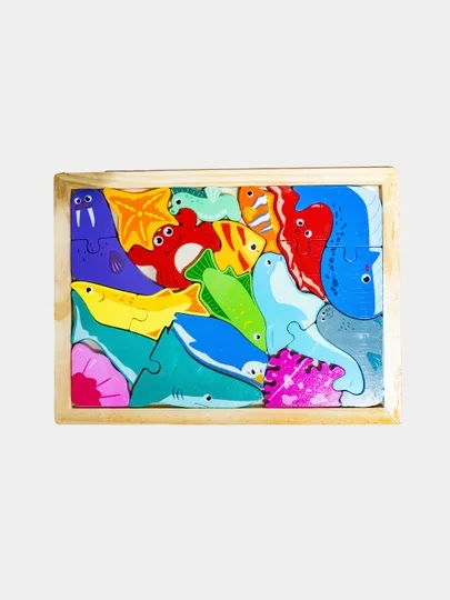 Puzzle Encastrement Bois Animaux Marins & Océan – 15 Pièces | Éveil Enfant Dès 2 A