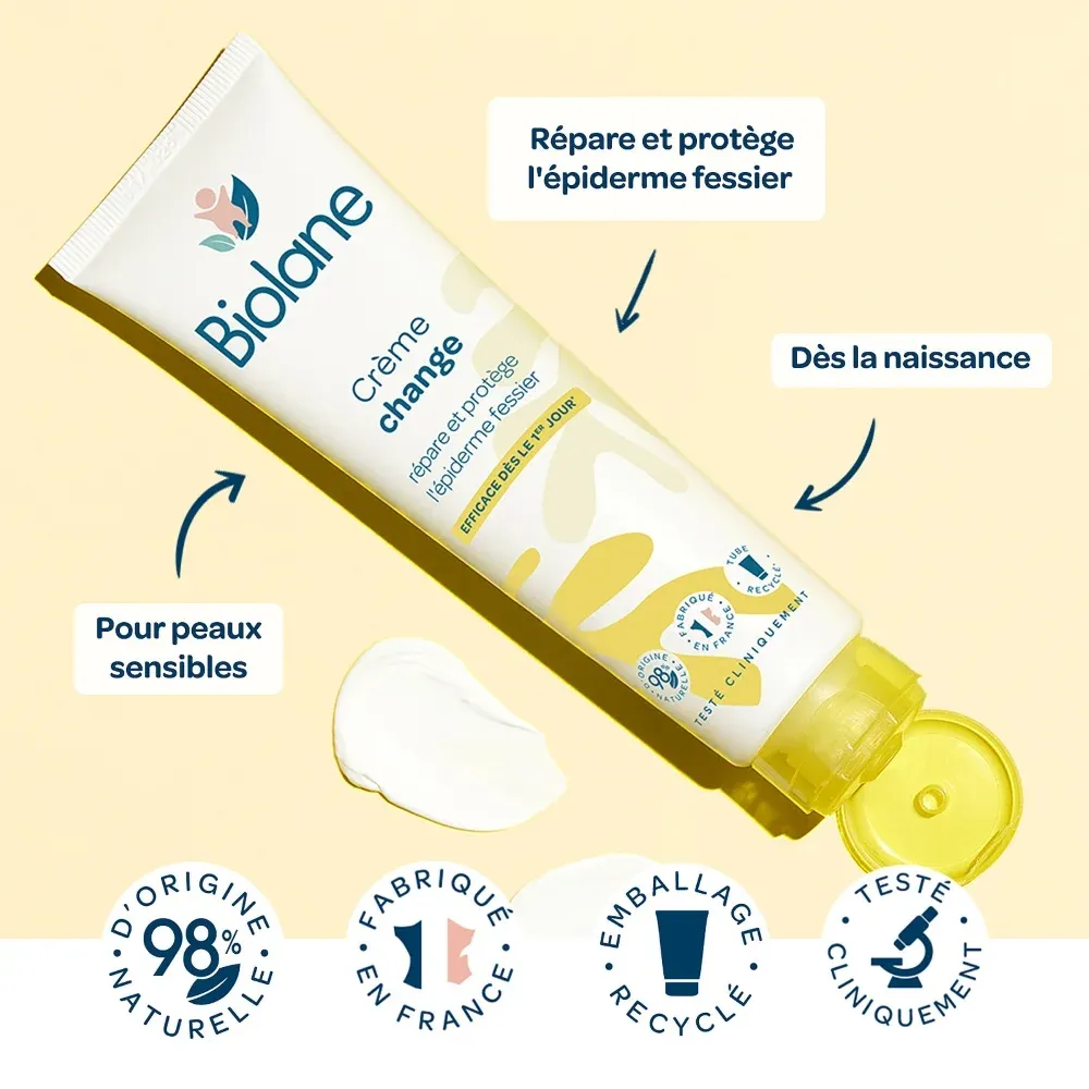 Tube crème change Biolane 100ml 98% naturelle sans parfum testée cliniquement