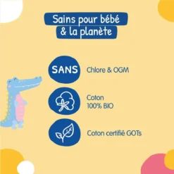 Maxi carrés coton bio Carryboo 70 unités – 100% biologique non OGM sans chlore bébé