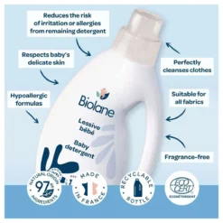 Lessive bébé Biolane 750ml hypoallergénique écologique sans parfum peaux sensibles