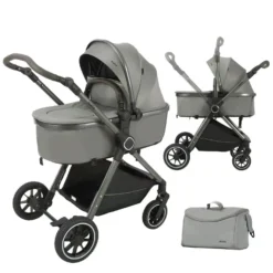 Poussette Kidilo 2 en 1 – capote grande taille panier rangement grise
