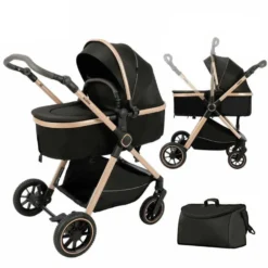 Poussette Kidilo 2 en 1 – capote grande taille panier rangement noir