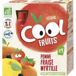 Vitabio Cool – Gourdes compote Fruits Pomme Fraise Myrtille 4x90g