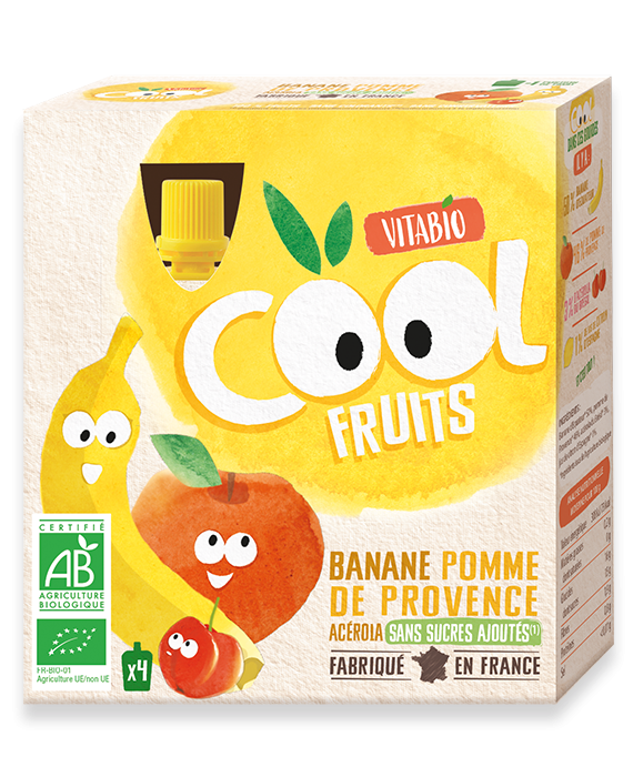 Vitabio – Gourdes compote Fruits Banane Pomme de Provence (4 × 90 g)