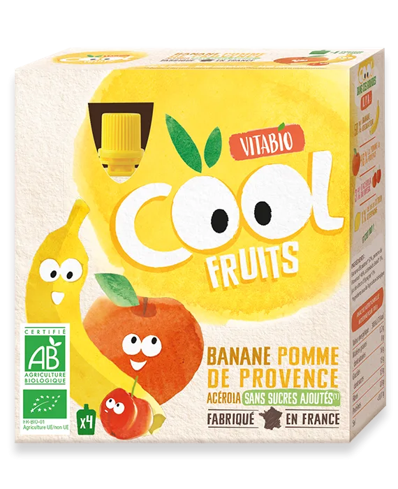 Vitabio – Gourdes compote Fruits Banane Pomme de Provence (4 × 90 g)