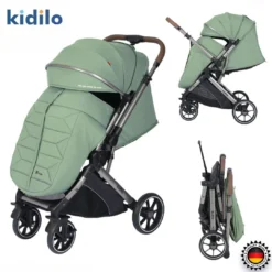 Poussette réversible compacte 6600F avec couvre-jambes – Kidilo vert