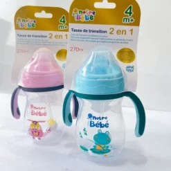 Tasse de Transition 2-en-1 Notre Bébé 270ml – Bec Silicone Anti-Fuite, Paille et Anses, Dès 4 Mois