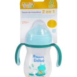 Tasse apprentissage bébé Notre Bébé rose anses amovibles ergonomiques BPA Free bleu