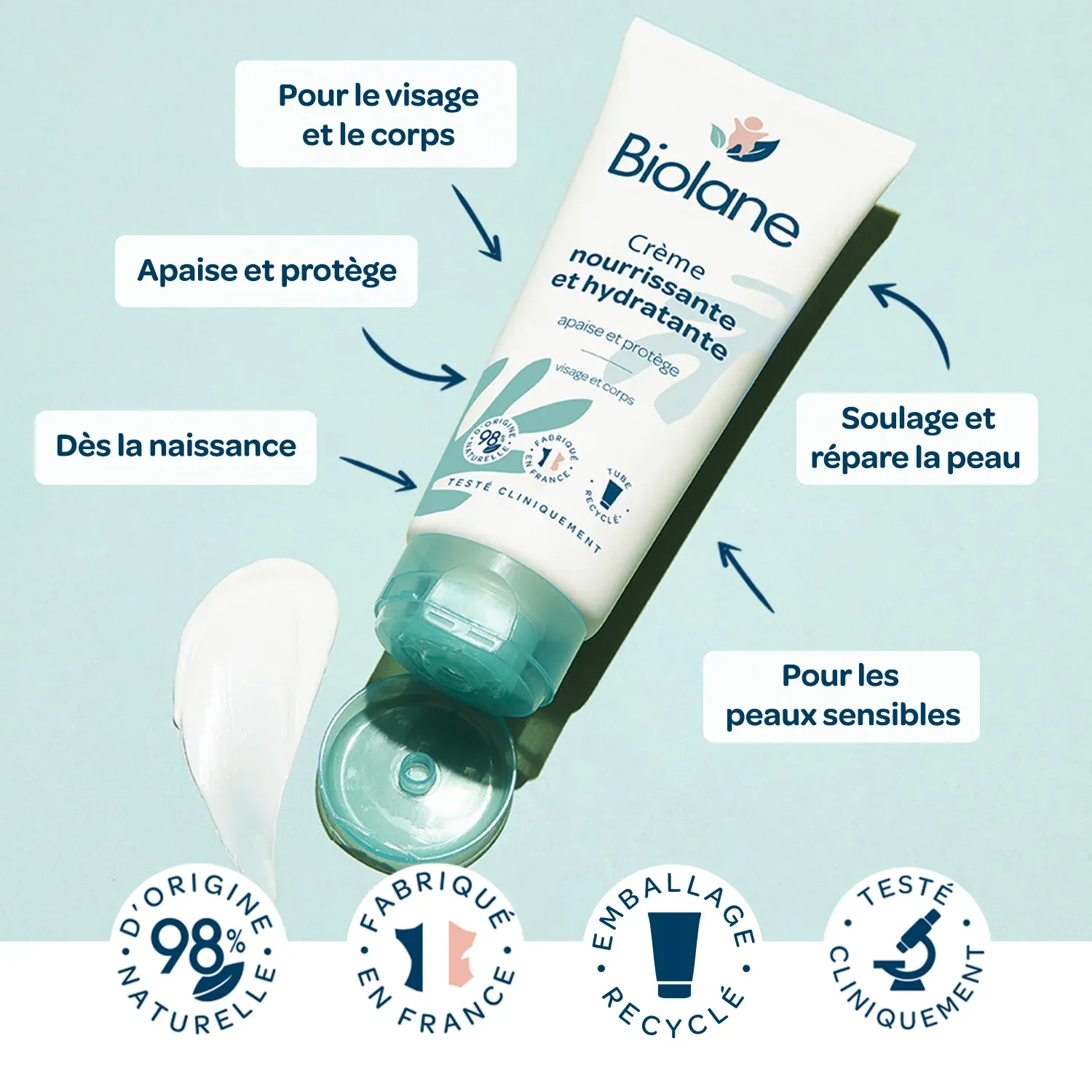 Crème nourrissante et hydratante Biolane 100ml pour bébé dès la naissance