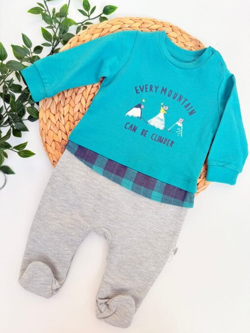 Grenouillère Bébé Motif Mountain avec Bonnet Assorti