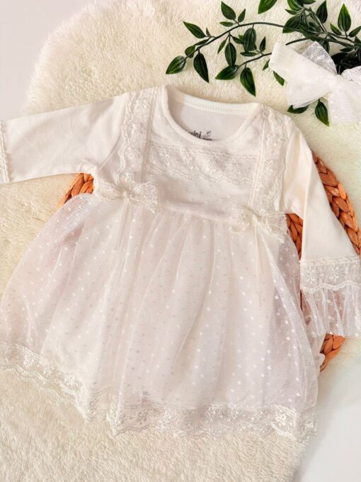 Robe fillette en tulle féerique Broderie Anglaise blanche