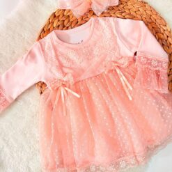 Robe fillette en tulle féerique Broderie Anglaise Saumon