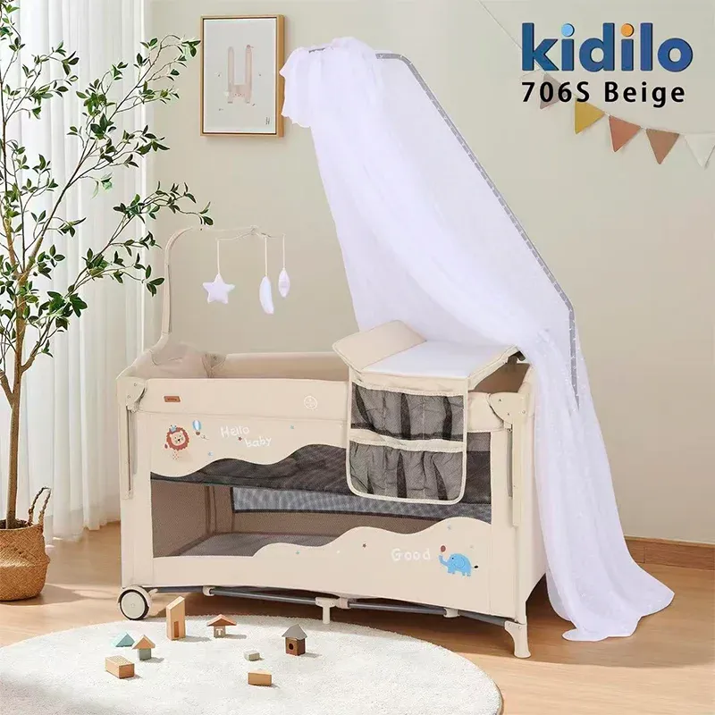 Lit bébé Kidilo T-706S beige – cododo avec ouverture zippée parois mesh