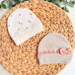 Lot de 2 Bonnets pour bébé à nœud hyper mignons - Coton organique