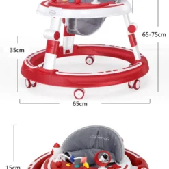 3 en 1Trotteur Bébé, Trotteur Marche Bébé Pliable, Réglable en Hauteur, Anti-renversemen avec Roues Silencieuses à 360°,Plateau Repas et Plateau