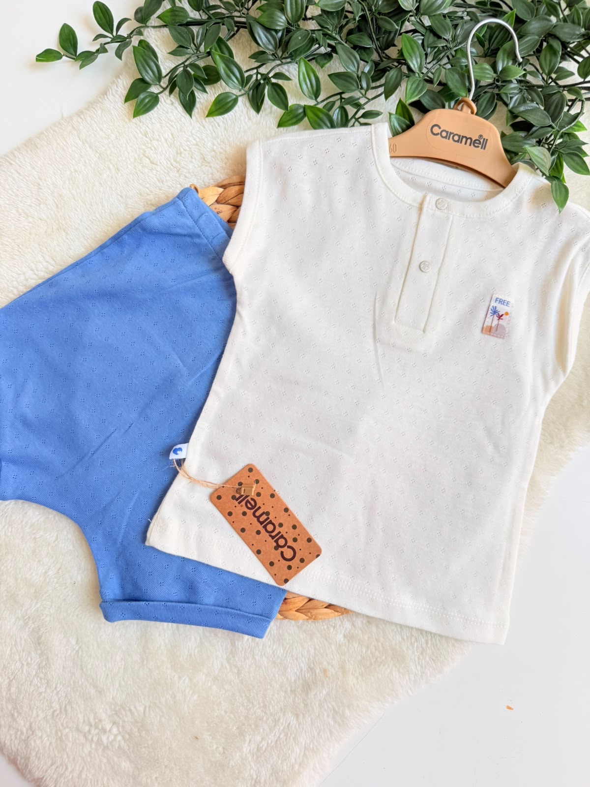t-shirt et Short bébé confort Coton Organique 0-3mois - Caramell
