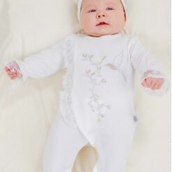 Grenouillère Bébé en Dentelle Broderie avec Bandeau Offert