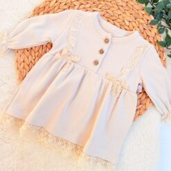 Robe Bohème motifs en dentelle Beige