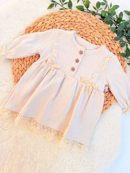 Robe Bohème motifs en dentelle Beige