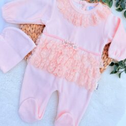 Grenouillère bébé velours dentelle : Chaud, chic, coton bio