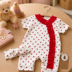 Barboteuse Bébé Fille Cœurs – Douceur et Fraîcheur Estivale