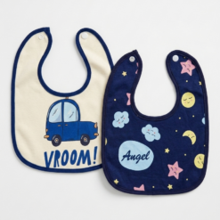Lot de 2 Bavoirs Bébé Motifs Ludiques – Coton Doux et Protection Imperméable