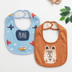 Lot de 2 Bavoirs Bébé Motifs Ludiques – Coton Doux et Protection Imperméable