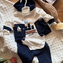 Jogging Hiver Bébé marin 3 Pièces : Coton Doux et Réchauffant