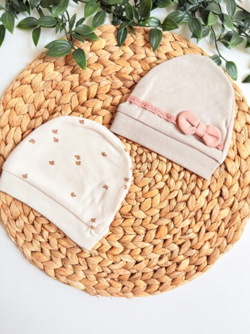 Lot de 2 Bonnet pour bébé à nœud hyper mignons - Coton organique