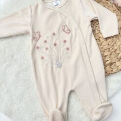 Grenouillère féérique en velours brodée + Bonnet