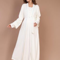Ensemble pyjama et peignoir respirants details bleu - Douceur et confort pour les mamans