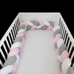 Tour de lit tressé 3 mètres - Rose & Gris & Blanc